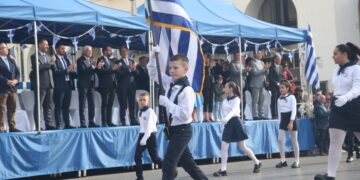 Μαθητική παρέλαση για την εθνική επέτειο της 28ης Οκτωβρίου 1940 στην Θεσσαλονίκη, Πέμπτη 27 Οκτωβρίου 2022. (Φωτ.: MotionTeam/Βασίλης Βερβερίδης)