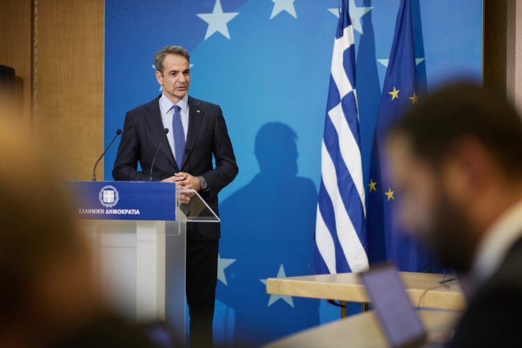 Δηλώσεις του πρωθυπουργού Κυριάκου Μητσοτάκη μετά το τέλος της Συνόδου Κορυφής της Ευρωπαϊκής Ένωσης στις Βρυξέλλες, Παρασκευή 21 Οκτωβρίυο 2022 (Φωτ.: Γραφείο Τύπου πρωθυπουργού/Δημήτρης Παπαμήτσος/Eurokinissi)