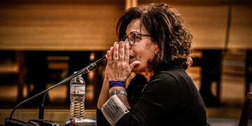 Η Μάγδα Φύσσα ως μάρτυρας στο Πενταμελές Εφετείο Κακουργημάτων (φωτ.: EUROKINISSI / Τατιάνα Μπόλαρη)