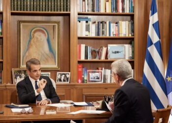 Συνέντευξη του πρωθυπουργού Κυριάκου Μητσοτάκη στον τηλεοπτικό σταθμό ΑΝΤ1 και το δημοσιογράφο, Νίκο Χατζηνικολάου. Δευτέρα 7 Νοεμβρίου 2022 (Φωτ.: Γραφείο Τύπου πρωθυπουργού/Δημήτρης Παπαμήτσος)