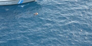 Διάσωση μετανάστη μετά από ναυάγιο στο Στενό Καφηρέα στην Εύβοια (Πηγή φωτ.: hcg.gr)