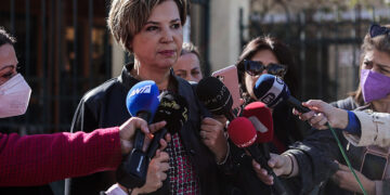 Η Όλγα Γεροβασίλη στα δικαστήρια της πρώην Σχολής Ευελπίδων (φωτ.: EUROKINISSI / Βασίλης Ρεμπάπης)