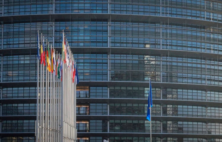 Οι σημαίες των κρατών-μελών της ΕΕ έξω από κτήριο του Ευρωπαϊκού Κοινοβουλίου στο Στρασβούργο (φωτ.: EPA / Julien Warnand)