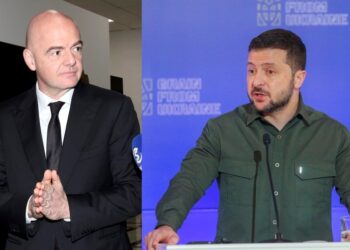 Από αριστερά, ο Τζιάνι Ινφαντίνο και ο Βολοντιμίρ Ζελένσκι (φωτ.: EUROKINISSI/ΑΠΕ-ΜΠΕ)