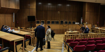 Η αίθουσα όπου διεξάγεται η δίκη της Χρυσής Αυγής σε δεύτερο βαθμό (φωτ.: EUROKINISSI / Τατιάνα Μπόλαρη)