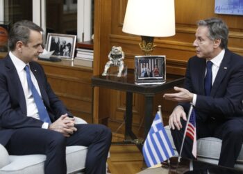 Συνάντηση του πρωθυπουργού Κυριάκου Μητσοτάκη με τον Αμερικανό υπουργό Εξωτερικών Άντονι Μπλίνκεν, Δευτέρα 20 φεβρουαρίου 2023. (Φωτ.: Eurokinissi/Γιώργος Κονταρίνης)