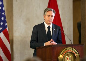Ο Αμερικανός υπουργός Εξωτερικών Άντονι Μπλίνκεν στη διάρκεια παλιότερης συνέντευξης Τύπου (φωτ.: EPA/Stringer)