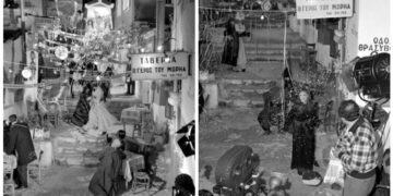 Αποκριάτικο γύρισμα στην Πλάκα με τη Μελίνα Μερκούρη, το 1965 (πηγή: Αρχείο ΕΡΤ / Συλλογή Αριστοτέλη Σαρρηκώστα)