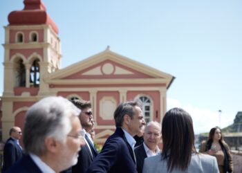 Ο πρωθυπουργός από την Κέρκυρα παρουσίασε το αναπτυξιακό σχέδιο της ΝΔ για την περιφέρεια Ιονίων Νήσων έως το 2030 (φωτ.: Γραφείο Τύπου Πρωθυπουργού/Δημήτρης Παπαμήτσος)