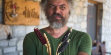 Ο Παναγιώτης Σαϊνατούδης με παραδοσιακούς σπόρους που διατηρεί στην Τράπεζα Σπόρων του Πελίτι (φωτ.: facebook/Κοινότητα Πελίτι)