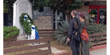 Στιγμιότυπο από την κατάθεση στεφάνων, το 2023 (φωτ.: Δήμος Λαγκαδά)