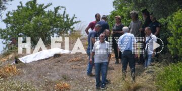 Η σορός του Παναγιώτη Μενούνου κείτεται στο κτήμα, όπου πριν από λίγη ώρα βοσκούσαν οι κατσίκες του, προκαλώντας την οργή του 82χρονου δολοφόνου (φωτ.: Ilialive)