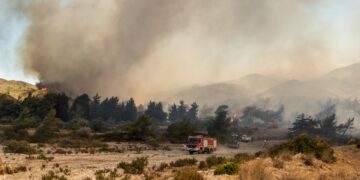 Πυροσβεστικές δυνάμεις αντιμέτωπες με αναζωπυρώσεις στη Ρόδο (φωτ.: Eurokinissi/Μιχάλης Καραγιάννης)