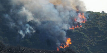 Δύσβατη δασική έκταση καίει η φωτιά στη Νάξο (φωτ.: syrostoday.gr)
