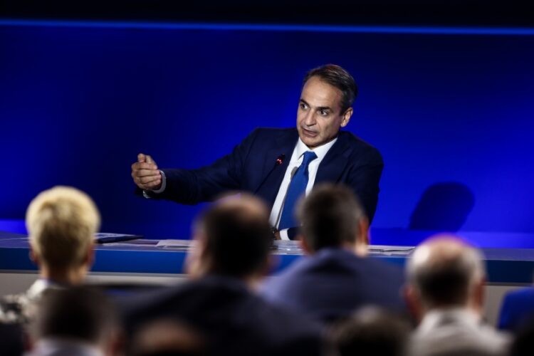 Στιγμιότυπο από τη συνέντευξη Τύπου του Κυριάκου Μητσοτάκη στα πλαίσια της 86ης Διεθνούς Έκθεσης Θεσσαλονίκης, το 2022
(φωτ.: Βασίλης Βερβερίδης/ΜΟΤΙΟΝΤΕΑΜ)
