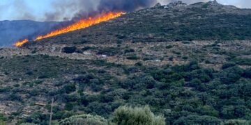 Φωτιά καίει σε δασική έκταση στην τοποθεσία «Αγία Μαρίνα» στην Άνδρο (φωτ.: ΑΠΕ-ΜΠΕ)