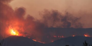 Οι φλόγες κατατρώνε εκτάσεις στην περιοχή της Καβάλας (φωτ.: ΜΟΤΙΟΝΤΕΑΜ/Βασίλης Βερβερίδης)