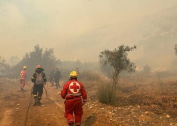 Εθελοντές Σαμαρείτες-διασώστες από Αθήνα και τα Περιφερειακά Τμήματα Λιβαδειάς και Θήβας του Ελληνικού Ερυθρού Σταυρού επιχειρούν στο Σαράντη Βοιωτίας (φωτ.: ΑΠΕ-ΜΠΕ/Ελληνικός Ερυθρός Σταυρός)