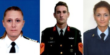 Τα τρία στελέχη των Ενόπλων Δυνάμεων που σκοτώθηκαν στο τροχαίο της Ελληνικής Ανθρωπιστικής Αποστολής στη Λιβύη. Γλυκερία Μεμεκίδου, Γεώργιος Βούλγαρης, Ευαγγελία Ανδρεαδάκη (πηγη: ΓΕΕΘΑ)