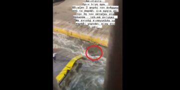 Η τραγική στιγμή που ο άτυχος άνδρας (μέσα στον κύκλο) έχει πέσει στη θάλασσα και το πλοίο αναχωρεί σαν να μη συμβαίνει τίποτα (φωτ.: Χ)