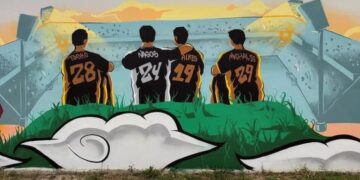 Το γκράφιτι δημιουργήθηκε σε τοίχο του 2ου Γυμνασίου Θέρμης (φωτ.: facebook/Συμβούλιο Νέων Δήμου Θέρμης)