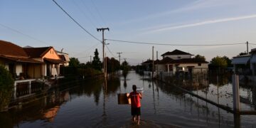 Εθελοντής μεταφέρει προμήθειες στους κατοίκους του Παλαμά (φωτ.: EUROKINISSI/Μιχάλης Καραγιάννης)