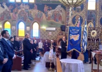 Στιγμιότυπο από τη δοξολογία στον ιερό ναό Αγίων Κυρίλλου και Μεθοδίου στο Πρέστον (φωτ.:  Παμμακεδονική Ένωση Μελβούρνης και Βικτώριας)