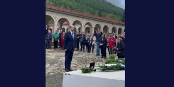 Ο υφυπουργός Εξωτερικών για τον Απόδημο Ελληνισμό Γεώργιος Κώτσηρας κατά την κατάθεση στεφάνου (φωτ.: Χ/Γιώργος Κώτσηρας)