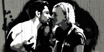 Μίλτος Τεντόγλου και Χάικε Ντρέξλερ σε τοιχογραφία στον εξωτερικό χώρο του Αθλητικού Κέντρου «Ν. Πέρκιζας» (φωτ.: Δήμος Χαλανδρίου)