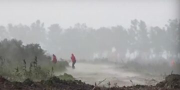 Στιγμιότυπο από τις έρευνες των διασωστών σε αγροτικές εκτάσεις του Μεσολογγίου (φωτ.: glomex)