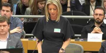 Η Μαρία Καρυστιανού μίλησε όρθια στο ευρωκοινοβούλιο (φωτ.: glomex)