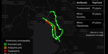 Στιγμιότυπο από τον χάρτη των διαδρομών, την ταχύτητα των οχημάτων και την κίνηση που θα συναντήσει ο οδηγός στην πορεία του στο flyover.imet.gr