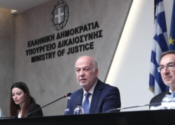Συνέντευξη τύπου του υπουργού Δικαιοσύνης Γιώργου Φλωρίδη και του υφυπουργού Ιωάννη Μπουγά για το νομοσχέδιο του νέου δικαστικού χάρτη της χώρας, Τρίτη 9 Απριλίου 2024. (Φωτ.: Eurokinissi/Σωτήρης Δημητρόπουλος)