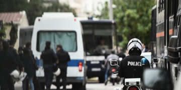 Ισχυρές αστυνομικές δυνάμεις στα δικαστήρια της πρώην Σχολής Ευελπίδων (φωτ.: EUROKINISSI / Κώστας Τζούμας)