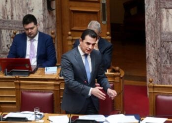 Ο υπουργός Ανάπτυξης Κώστας Σκρέκας μιλά  στην Ολομέλεια της Βουλής, στη συζήτηση και ψήφιση του σχεδίου νόμου του υπουργείου Ανάπτυξης (φωτ.: ΑΠΕ-ΜΠΕ/ Ορέστης Παναγιώτου)