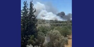 Στιγμιότυπο από τη φωτιά που καίει στην περιοχή (φωτ.: YouTube)