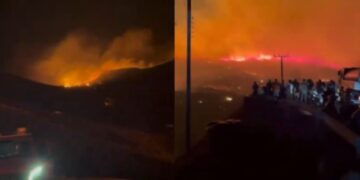 Πύρινα μέτωπα διακρίνονται μέσα στη νύχτα στη Σέριφο (φωτ.: Χ/Chaca-Khan)