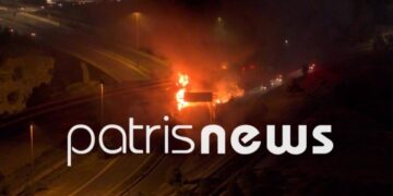 Στιγμιότυπο από τη φωτιά που έκαιγε στο βυτιοφόρο (φωτ.: patrisnews.com)