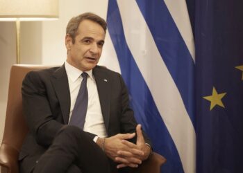 Ο Κυριάκος Μητσοτάκης στο Προεδρικό Μέγαρο της Κύπρου, στη 
Λευκωσία, το Σάββατο 20 Ιουλίου 2024 (φωτ.:  ΑΠΕ-ΜΠΕ/ Γρ. Τύπου Πρωθυπουργού/Δημήτρης Παπαμήτσος)