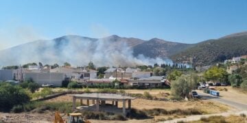 Πυκνός καπνός κοντά σε σπίτια στον Αλμυροπόταμο (φωτ.: Facebook / Anastasopoulos George)