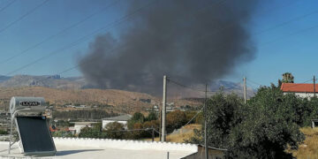 Ο καπνός όπως φαίνεται από τα Νεόκτιστα Ασπροπύργου (φωτ.: Facebook / Natasa Ferentinou)