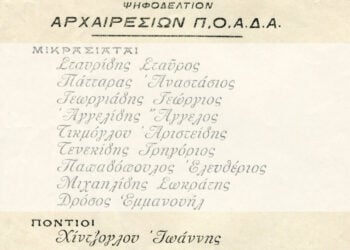 Το όνομα του Ιωάννη Χίντζογλου ψηφοδέλτιο για το Διοικητικό Συμβούλιο της Παμπροσφυγικής Οργάνωσης Άμυνας Δικαιούχων Ανταλλαξίμων (αρχείο του ΕΛΙΑ-ΜΙΕΤ / πηγή: archives1922.gak.gr)