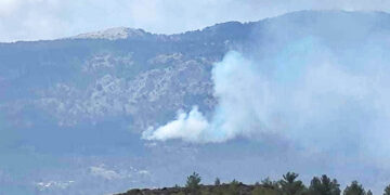 Καπνός από τη φωτιά στον Ακραμίτη (φωτ.: Facebook / Thanos Zelkas)