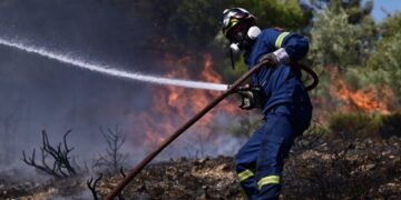 Πυροσβέστης σβήνει φωτιά στην Αττιμή (φωτ. αρχείου: EUROKINISSI/Μιχάλης Καραγιάννης)