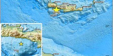 Χάρτης του Ευρωμεσογειακού Σεισμολογικού Κέντρου για το σεισμό στη Γαύδο (πηγή: Χ / 
EMSC)