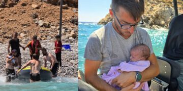 Στιγμιότυπα από τη διάσωση του βρέφους και της οικογένειάς του (φωτ.: facebook/Maria Kamma)