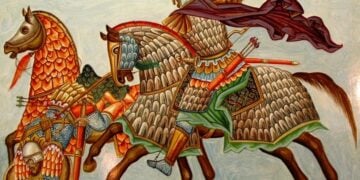 «Ο Διγενής Ακρίτας μονομαχεί». Έργο του Μικρασιάτη ζωγράφου Δημήτρη Σκουρτέλη