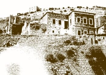 Σκίτσο που απεικονίζει τα όμορφα σπίτια της Ίμερας (εικ.: «Τραπεζούς, στα Ίχνη των Μεγάλων Κομνηνών τομ. Β΄, Μίλητος»)