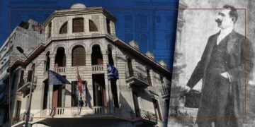 Το μέγαρο Χατζηδημουλά που στεγάζει το Ταμείο Παρακαταθηκών και Δανείων Θεσσαλονίκης στην Ερμού με Καρόλου Ντηλ, έργο του Δημητρίου Φυλλίζη (εικ.: Αλεξία Ιωαννίδου)