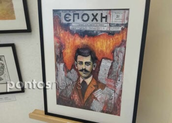 Πίνακας της Σοφίας Αμπερίδου με τίτλο «Νίκος Καπετανίδης» (φωτ.: Ρωμανός Κοντογιαννίδης)